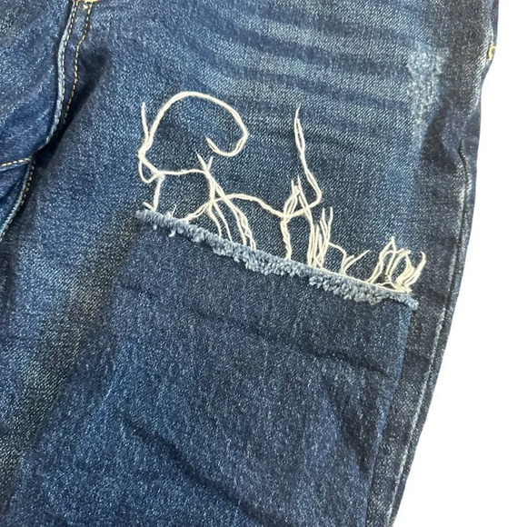 We The Free Free People Dark Wash Jeans Distressed Raw Chewed Hem Size 27 - Picture 5 of 12